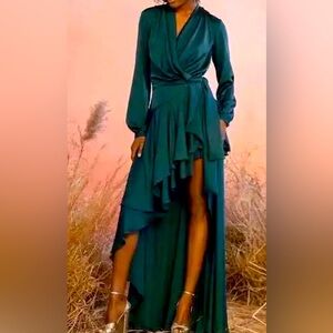 PatBO Asymmetrical Teal Wrap Dress